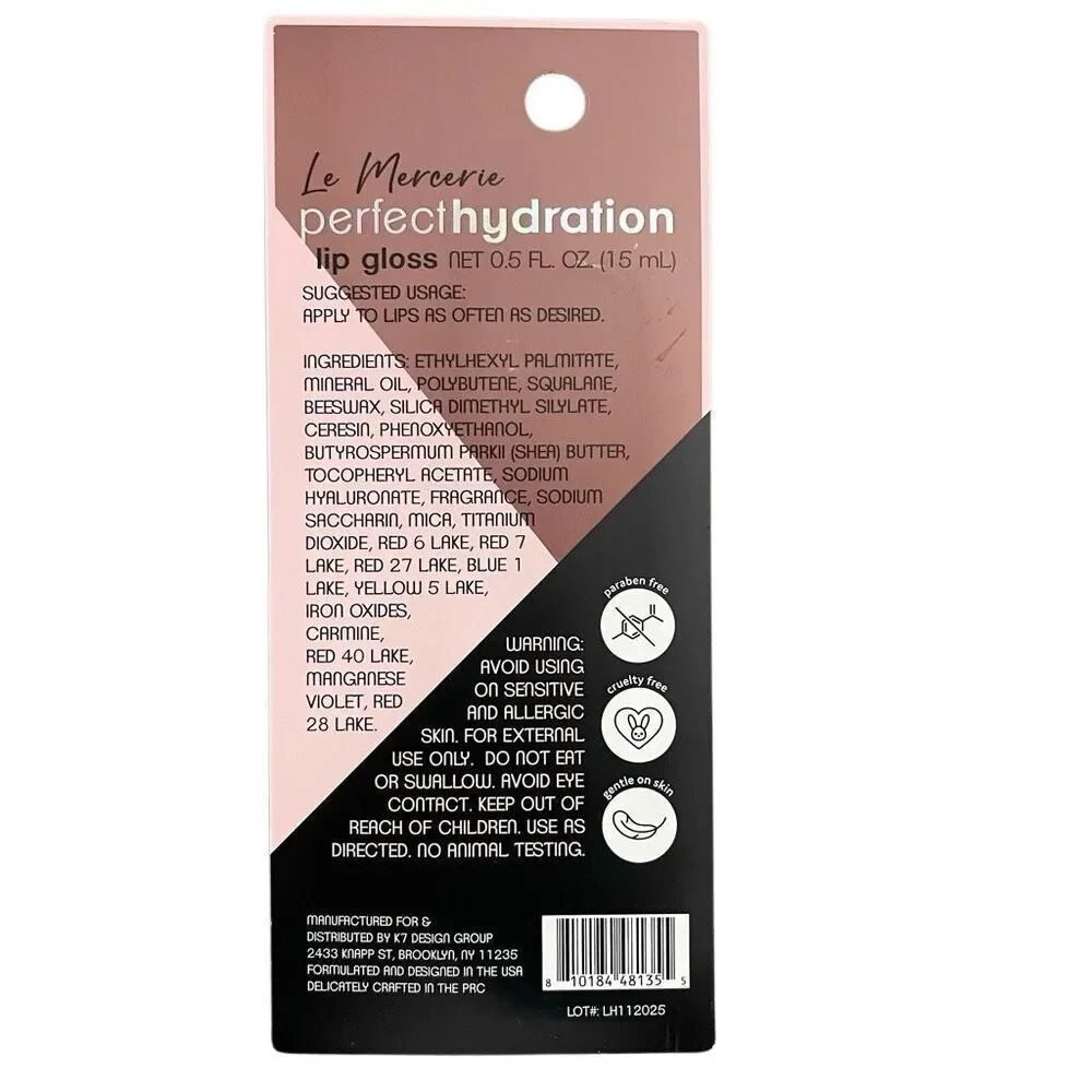 Le Mercerie Perfect Hydration Lip Gloss Hyaluronic Acid Vitamin E 0.5oz